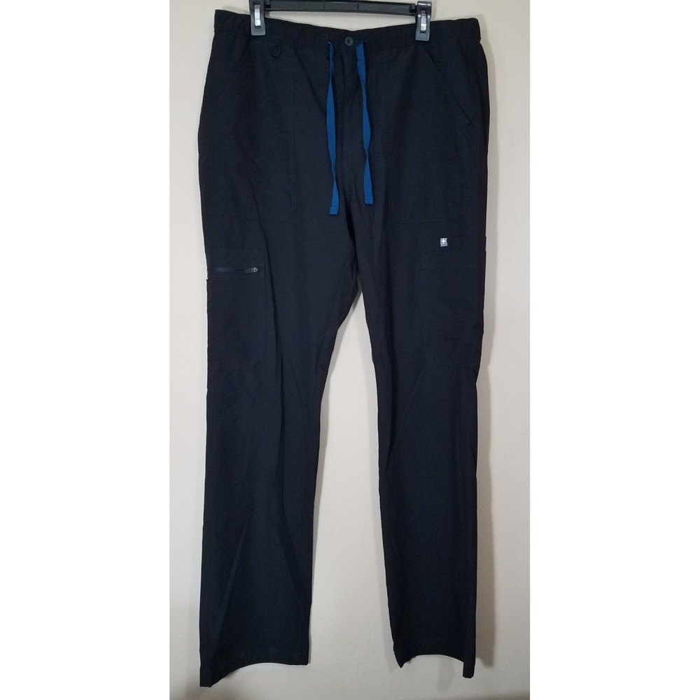 Figs Cargo Scrub‎ Pants Men size Large Straight Leg Pockets Black Button Front